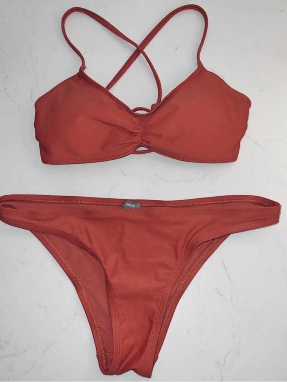 aerie  Red Pink Small Strappy Bikini Set
